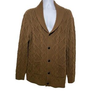 PJ Paul Jones Cardigan Sweater Mens XL Brown Shawl Collar Cable Knit Button Up